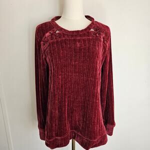 KNOX ROSE M Rich‎ Burgundy  Chenille Lace-up Whimsigoth FairyGrunge